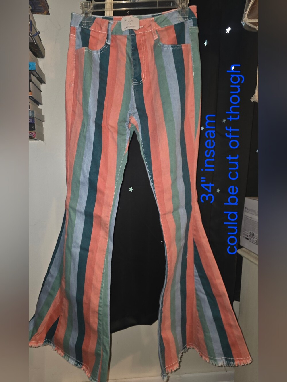 Striped Flared Pants in Coral, Teal & Green